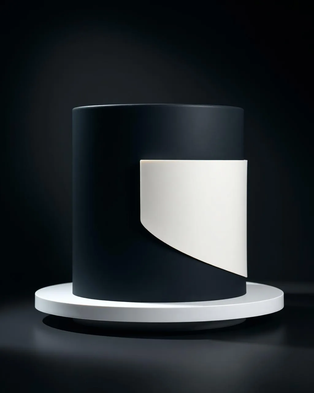 Gâteau design minimaliste noir et blanc pour lancement de produit.