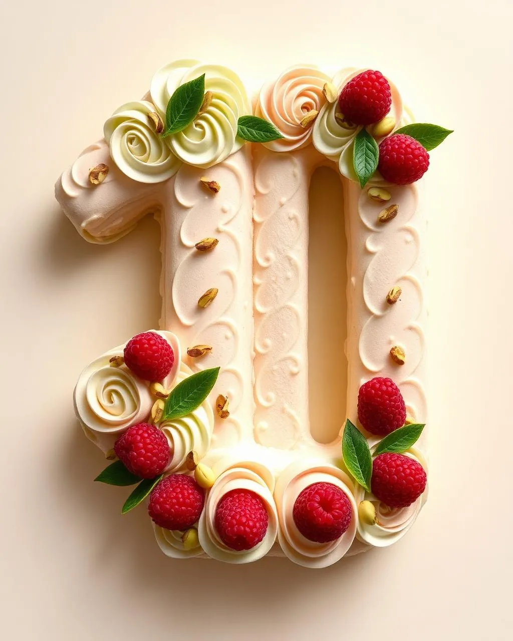 Number cake 40 pistache et framboise avec accents d'or comestible.